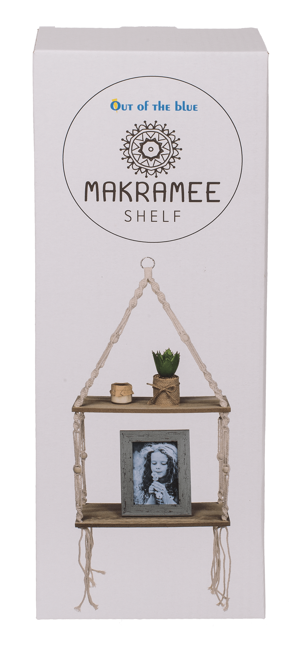 Wooden wall shelf with macrame,