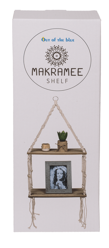 Wooden wall shelf with macrame,