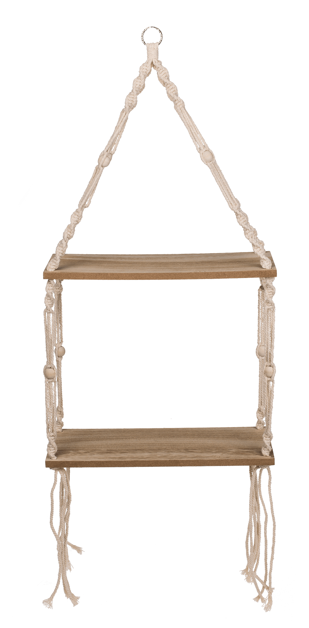 Wooden wall shelf with macrame,