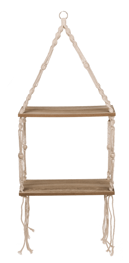 Wooden wall shelf with macrame,