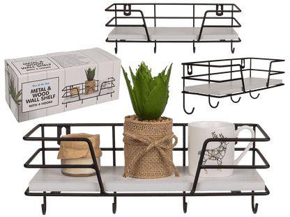 Metal/Wooden all shelf with 4 hooks,