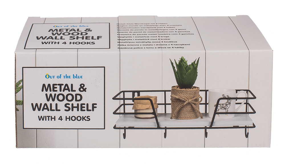 Metal/Wooden all shelf with 4 hooks,