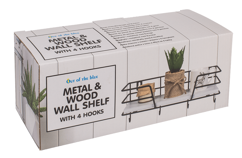 Metal/Wooden all shelf with 4 hooks,