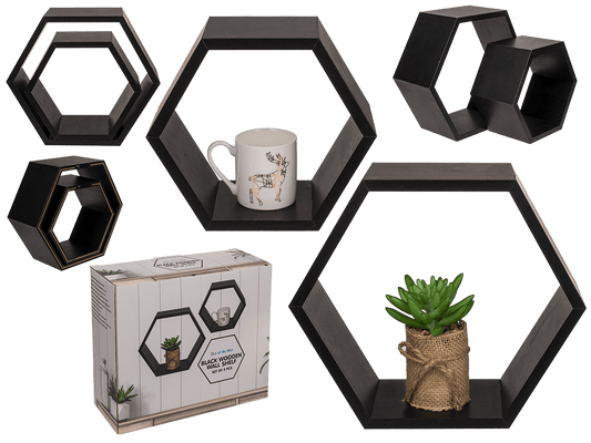 Black colored wooden wall shelf, 6 squares,