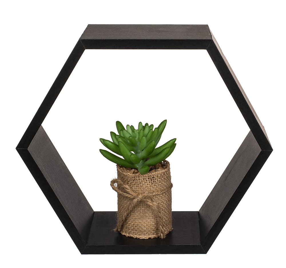 Black colored wooden wall shelf, 6 squares,