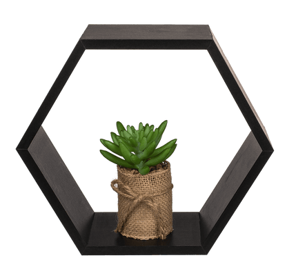 Black colored wooden wall shelf, 6 squares,