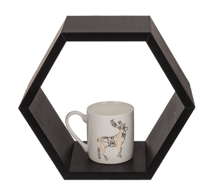 Black colored wooden wall shelf, 6 squares,