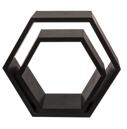 Black colored wooden wall shelf, 6 squares,