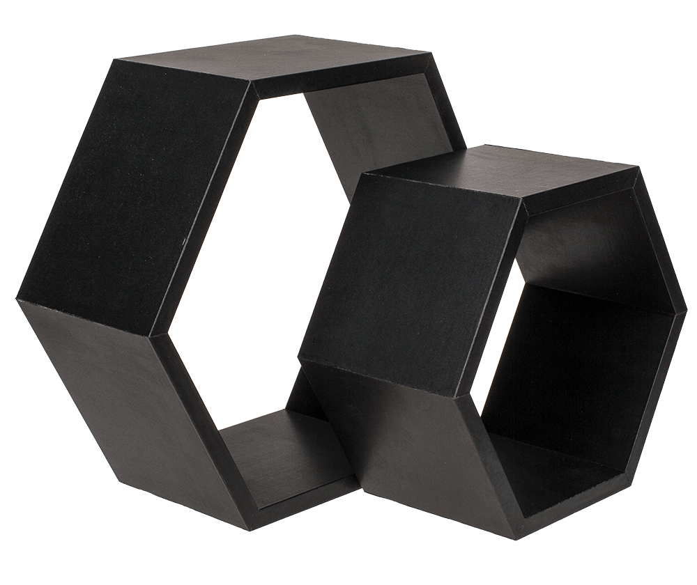 Black colored wooden wall shelf, 6 squares,