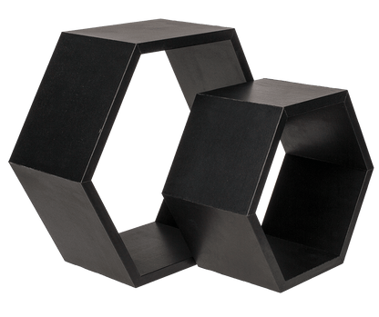 Black colored wooden wall shelf, 6 squares,