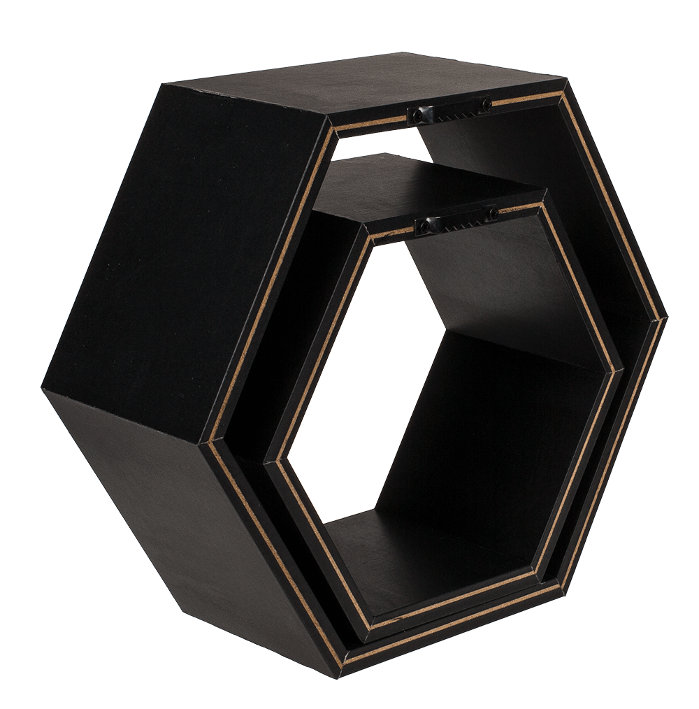 Black colored wooden wall shelf, 6 squares,