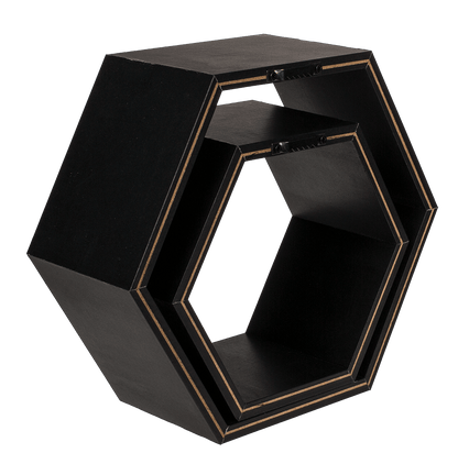 Black colored wooden wall shelf, 6 squares,