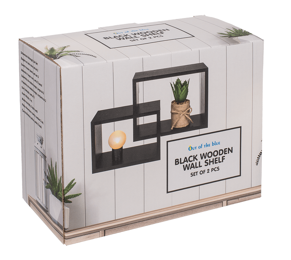 Black wooden wall shelf, Set of 2 pcs,