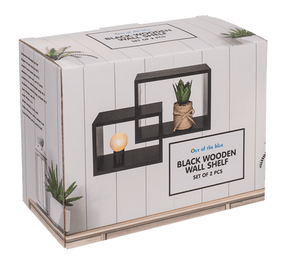 Black wooden wall shelf, Set of 2 pcs,