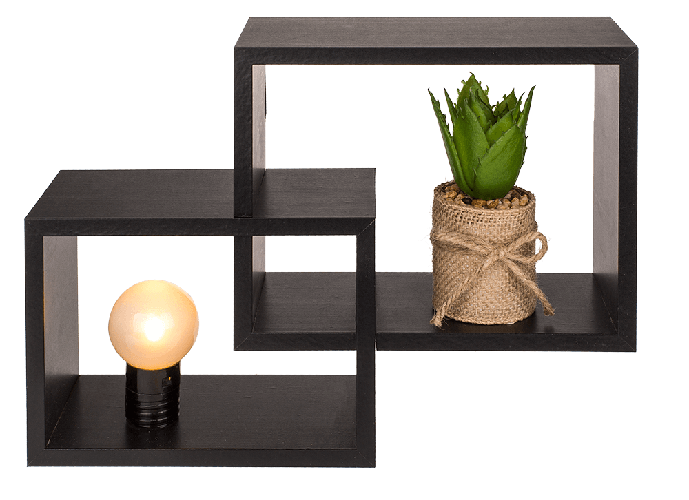 Black wooden wall shelf, Set of 2 pcs,