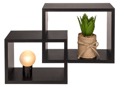 Black wooden wall shelf, Set of 2 pcs,