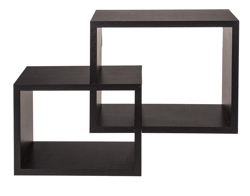 Black wooden wall shelf, Set of 2 pcs,