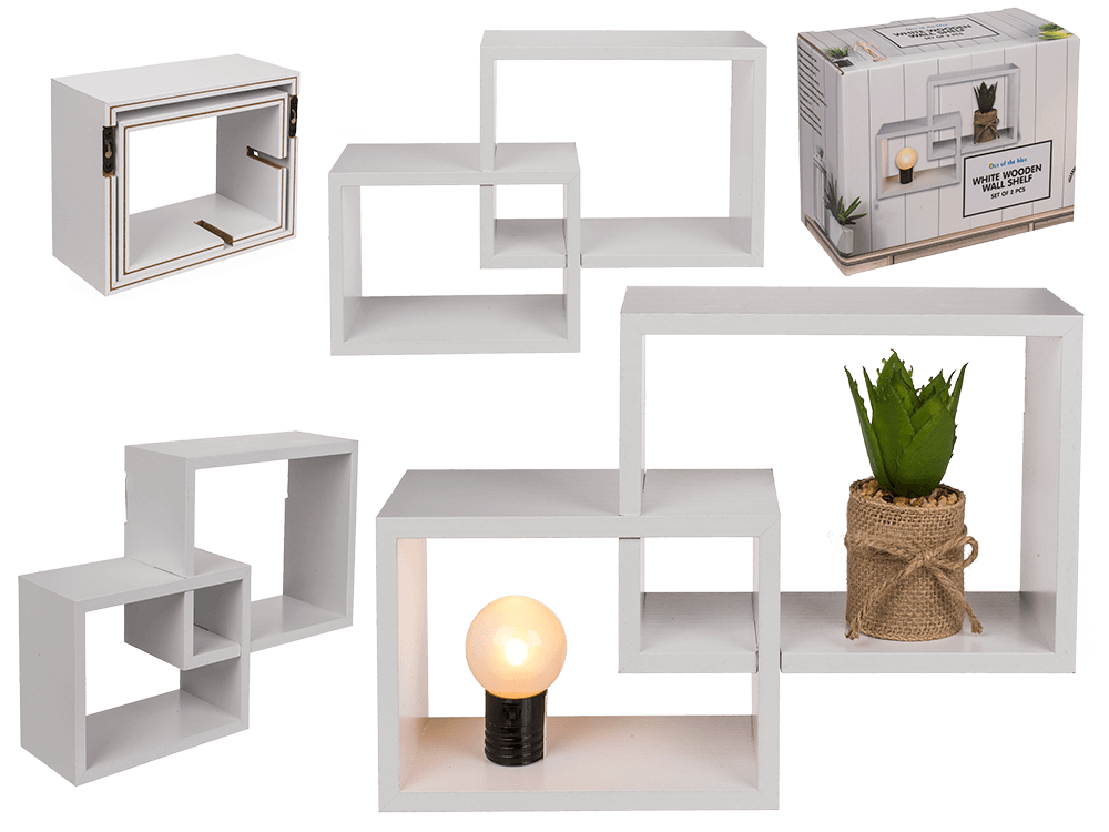 White colored wooden shelf, set of 2 pcs,