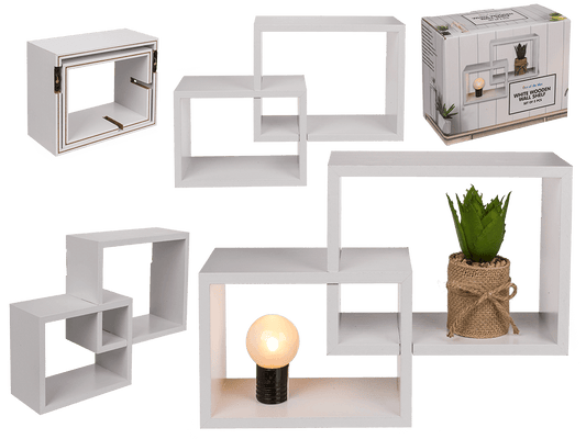 White colored wooden shelf, set of 2 pcs,