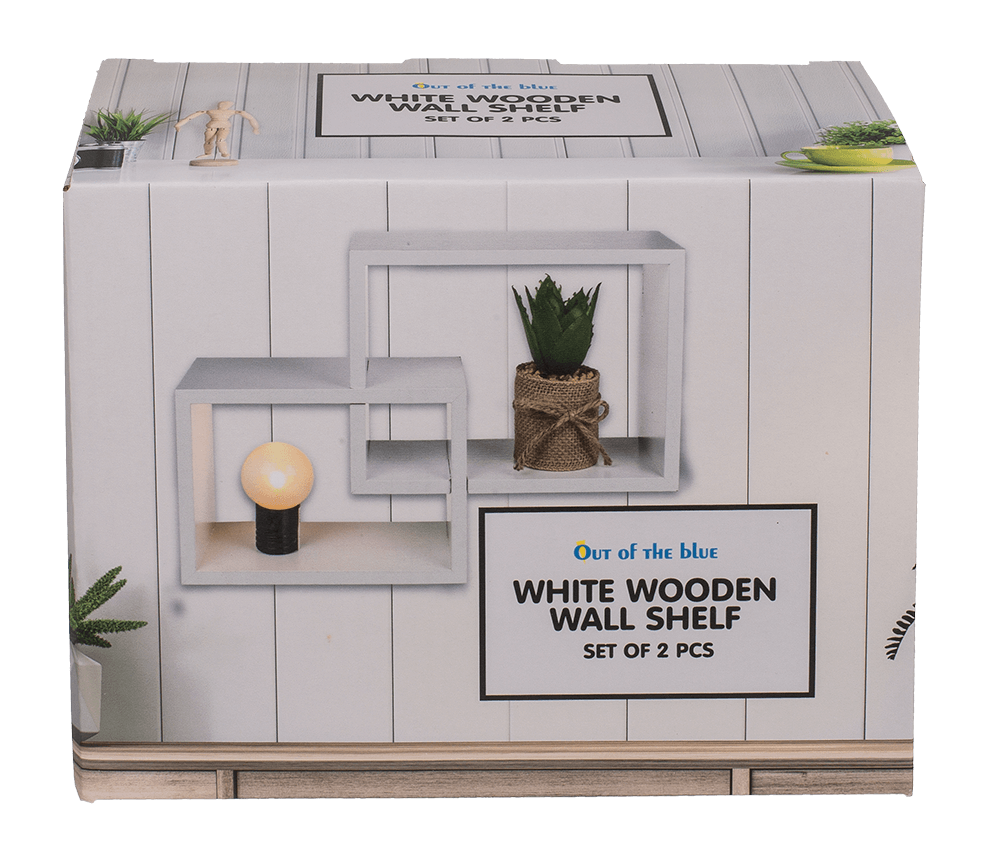 White colored wooden shelf, set of 2 pcs,