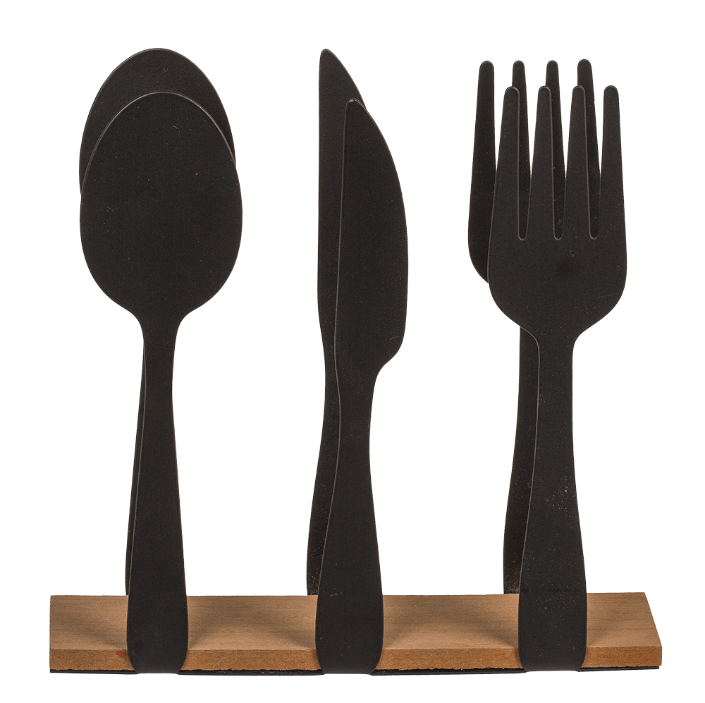 Black metal tissue holder, cutlery, with wooden