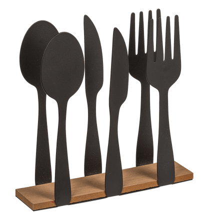 Black metal tissue holder, cutlery, with wooden