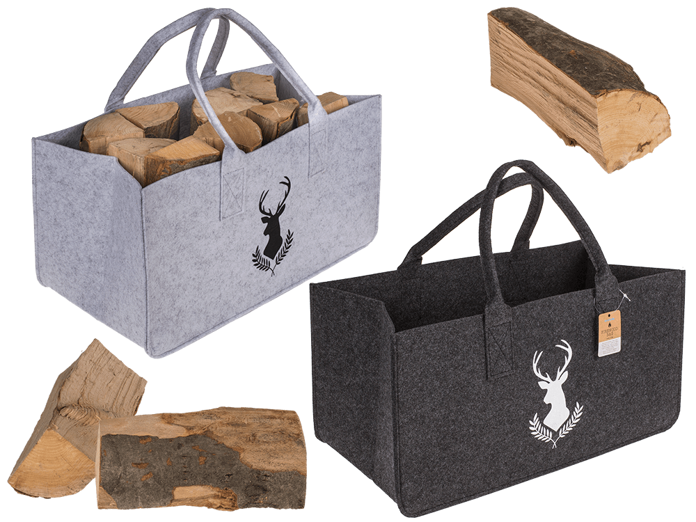 Grey felt bag for wood, deer,