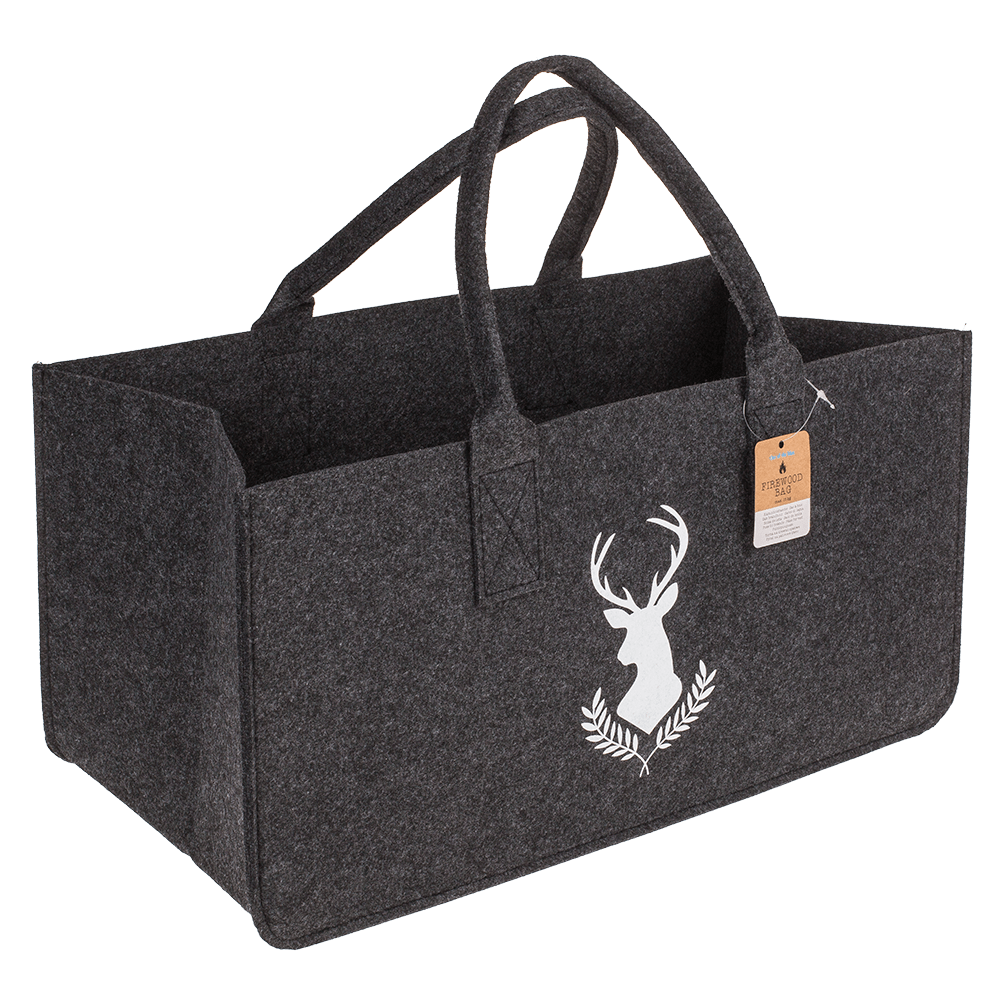 Grey felt bag for wood, deer,