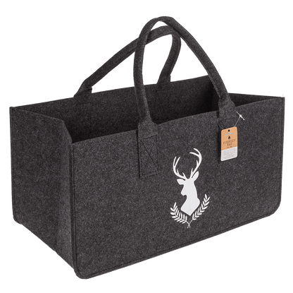Grey felt bag for wood, deer,