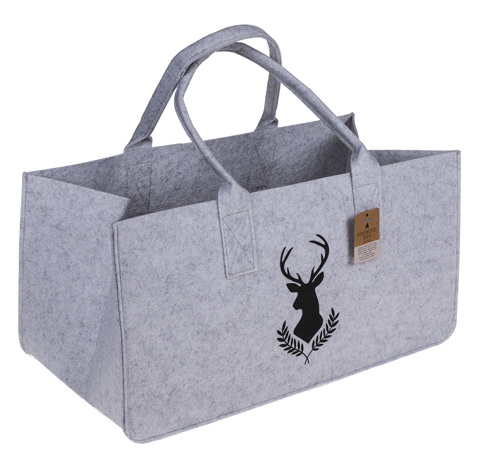 Grey felt bag for wood, deer,