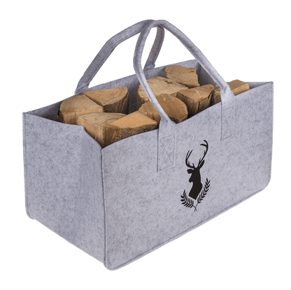 Grey felt bag for wood, deer,
