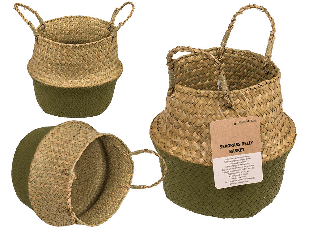 Belly basket made of seagrass, with 2 handles,