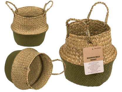 Belly basket made of seagrass, with 2 handles,