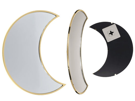 Moon shaped mirror, with golden metal frame,