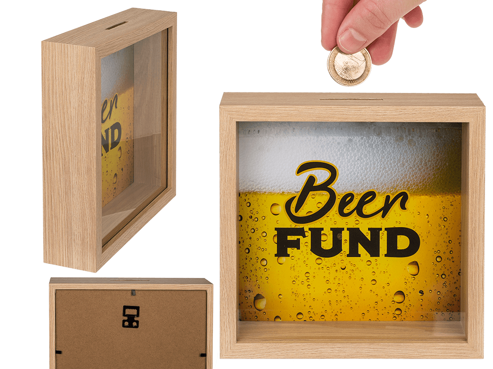 Wooden saving box, Beer fund,