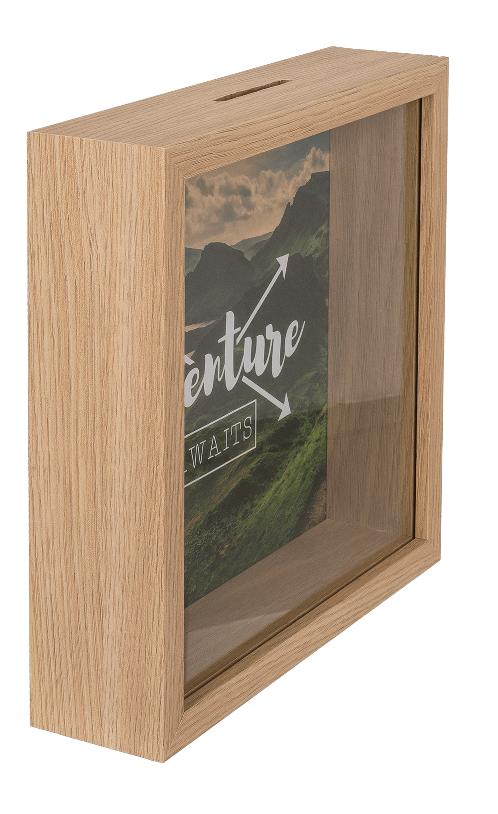 Wooden saving box, Adventure awaits,