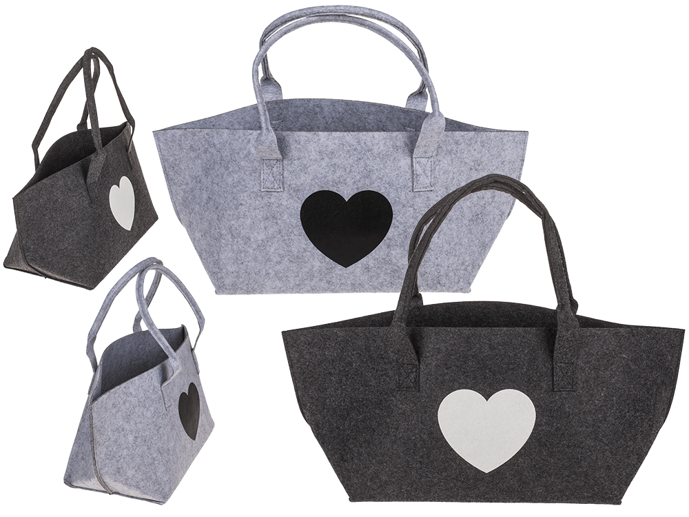 Felt shopping bag, heart, 50 x 20 x 23 cm,