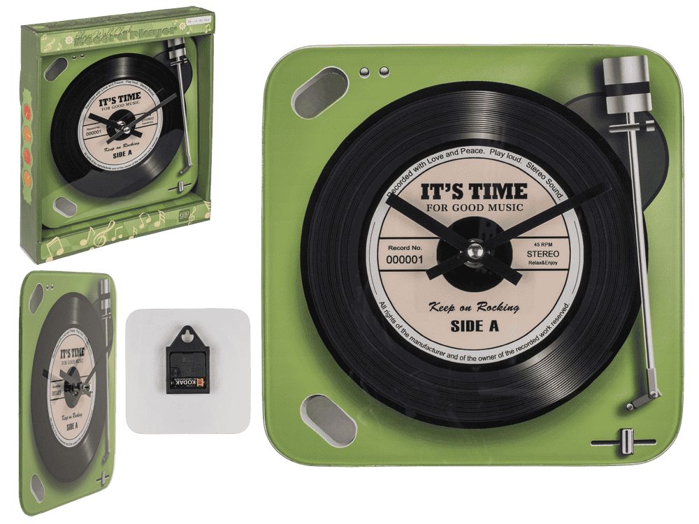 Glass-Wall clock, Record Player, 20 x 20 cm,