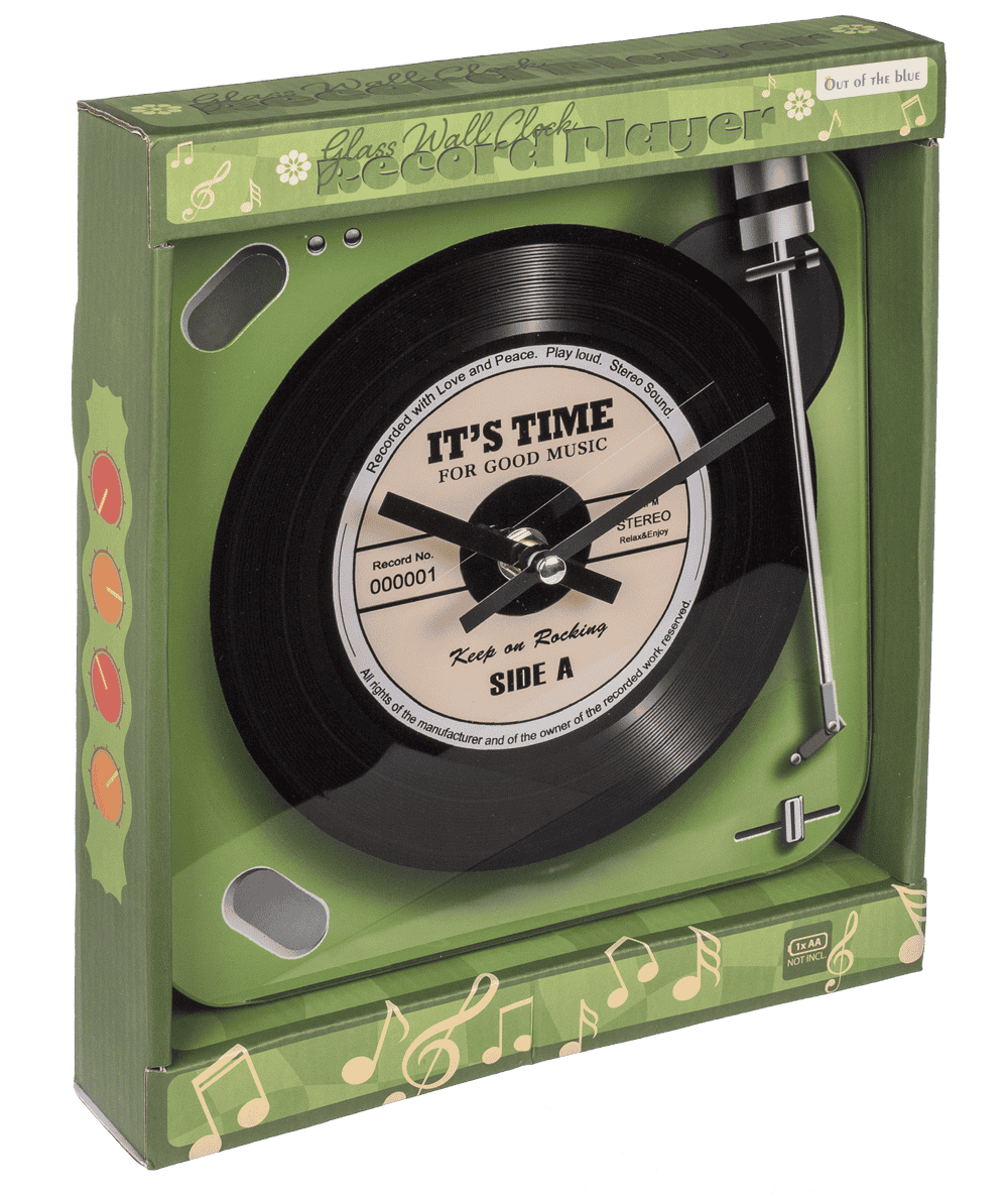 Glass-Wall clock, Record Player, 20 x 20 cm,