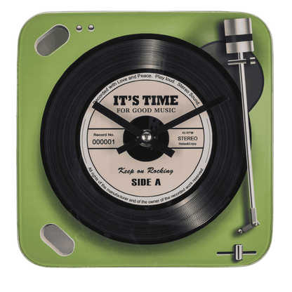 Glass-Wall clock, Record Player, 20 x 20 cm,