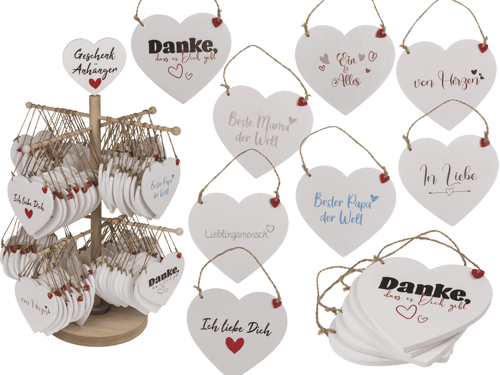 Wooden hearts with wordings, for hanging,