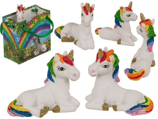 Unicorn, in rainbow paper bag,