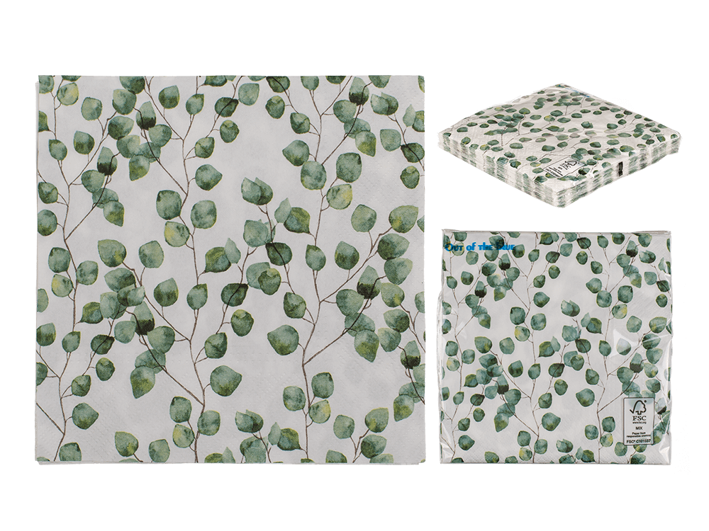 Paper napkins, Eucalyptus leaves,