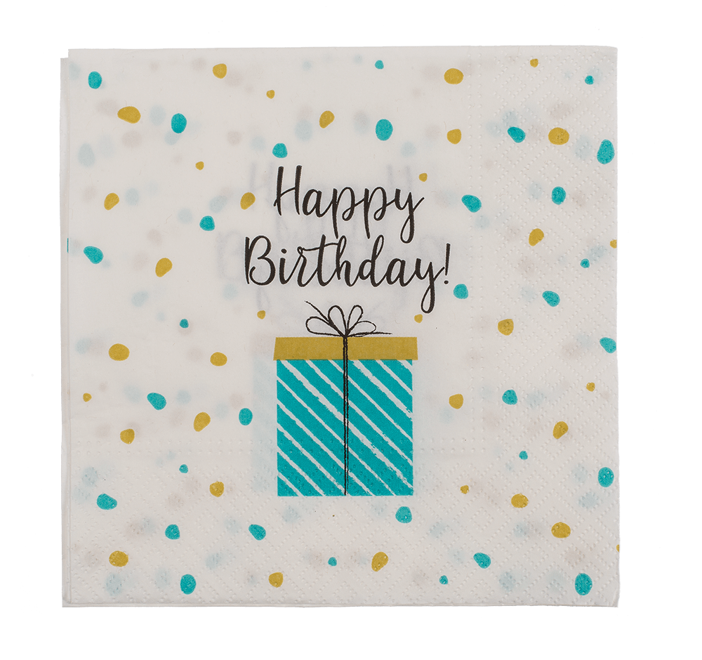 Paper napkins, present with Happy