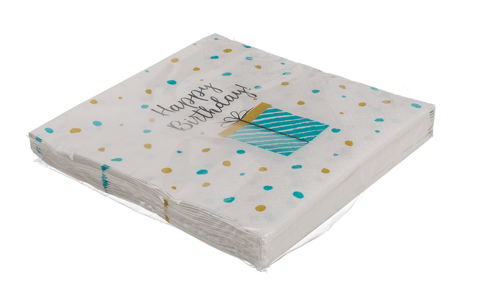 Paper napkins, present with Happy