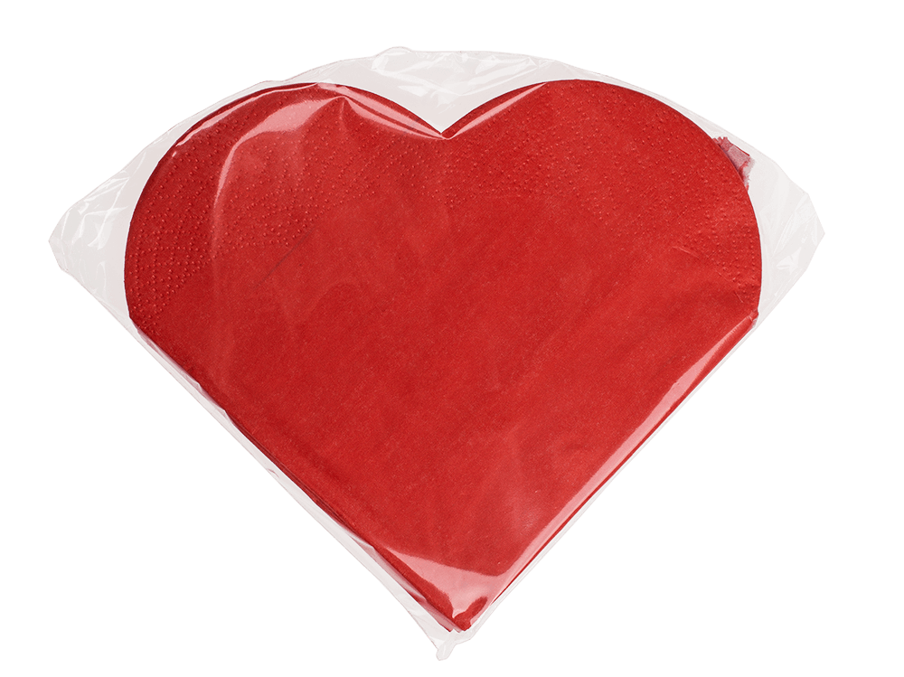 Red coloured paper napkins in heart design,