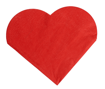 Red coloured paper napkins in heart design,