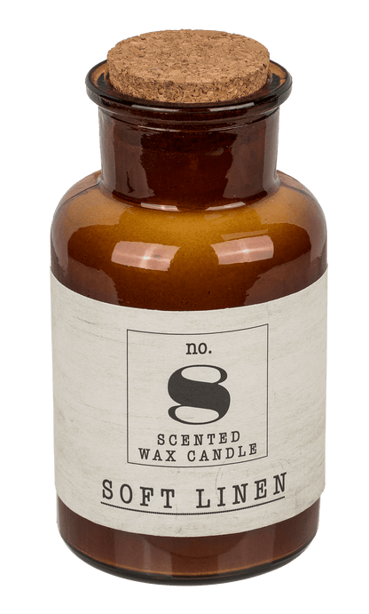 Scented candle (Soft Linen) in pharmacy glass,