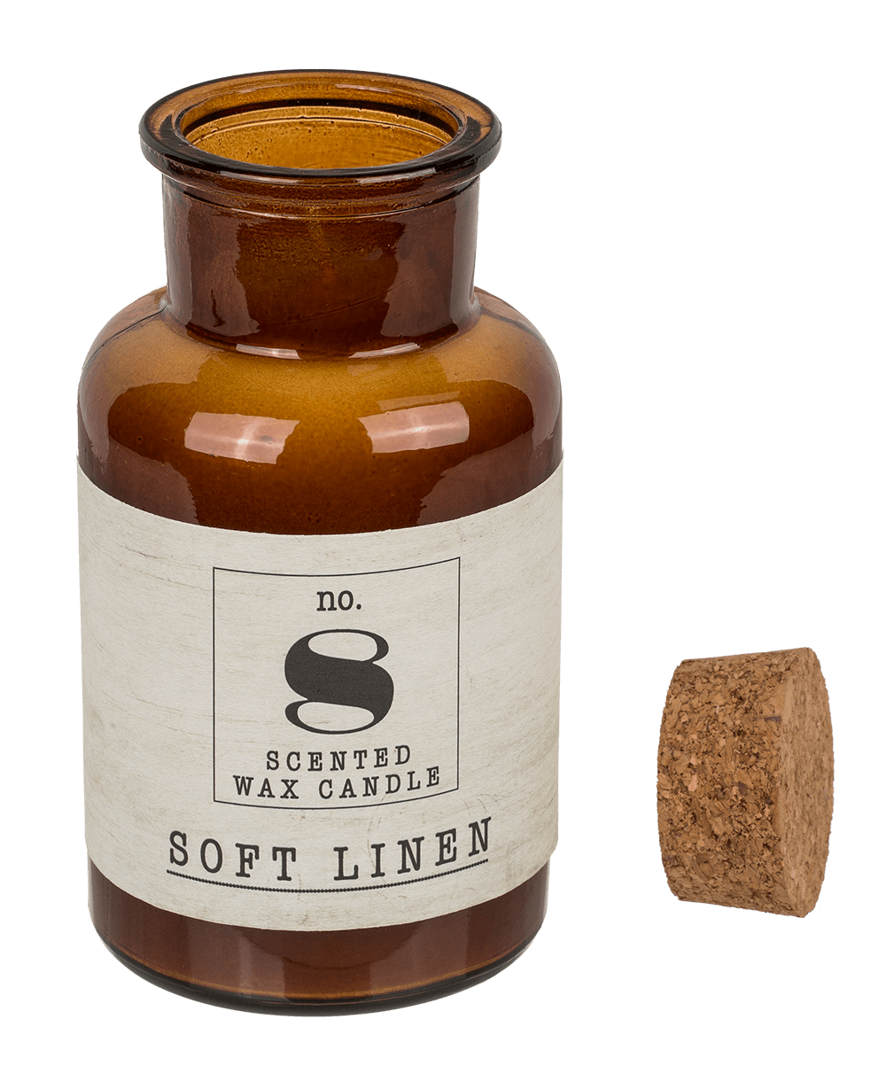 Scented candle (Soft Linen) in pharmacy glass,