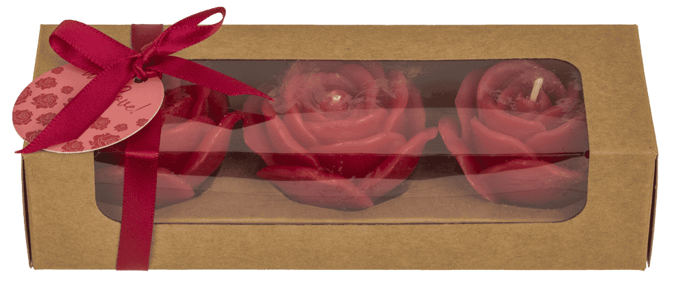 Red colored candle, rose, set of 3 pcs,